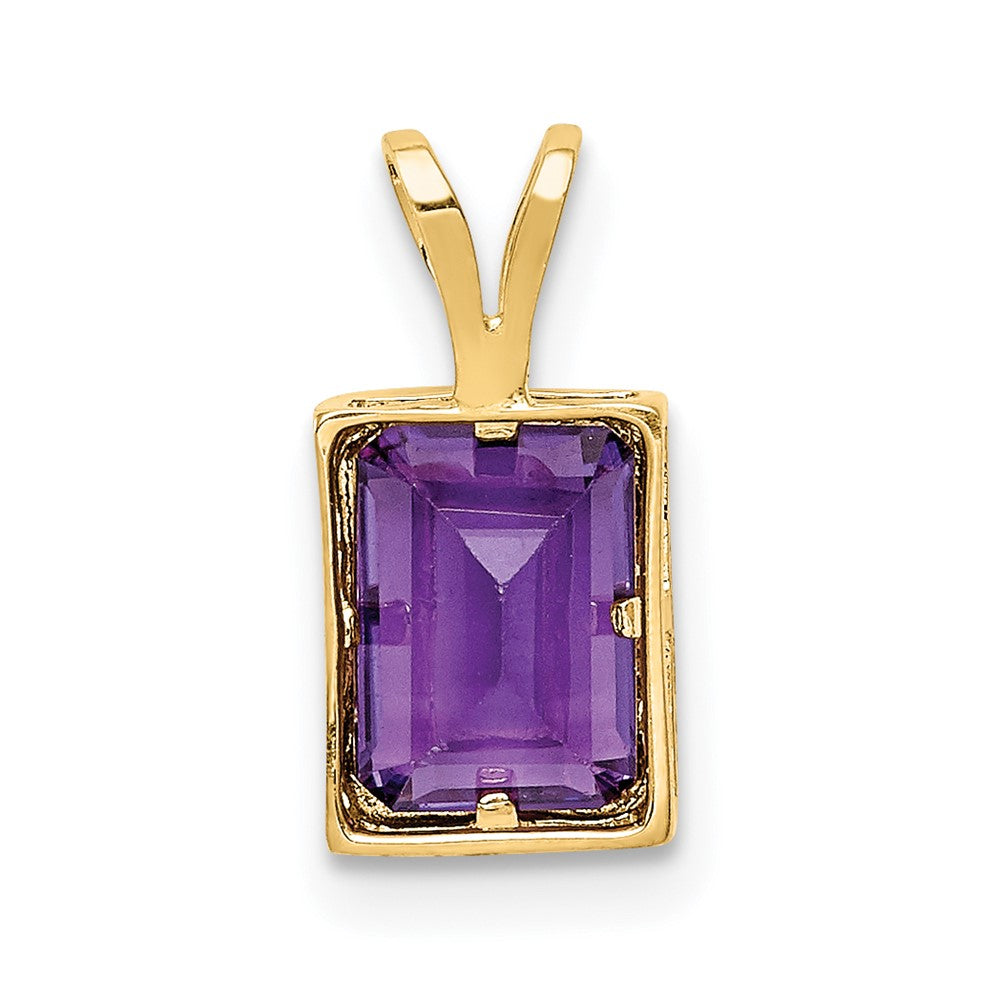 14K Gelbgold Anhänger mit Amethyst im Smaragdschliff, 7x5 mm, Zargenfassung