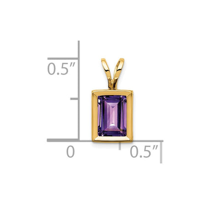14K Gelbgold Anhänger mit Amethyst im Smaragdschliff, 7x5 mm, Zargenfassung