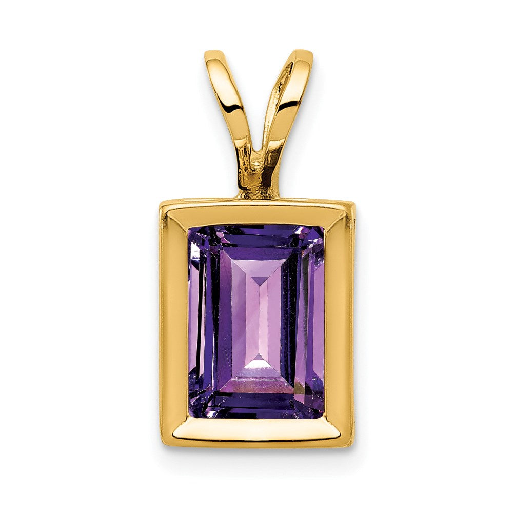 14K Gelbgold Anhänger mit Amethyst im Smaragdschliff, 7x5 mm, Zargenfassung