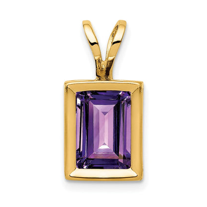 14K Gelbgold Anhänger mit Amethyst im Smaragdschliff, 7x5 mm, Zargenfassung