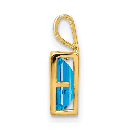 14K Gelbgold Blautopas-Anhänger im Smaragdschliff, 7x5 mm, mit Zargenfassung