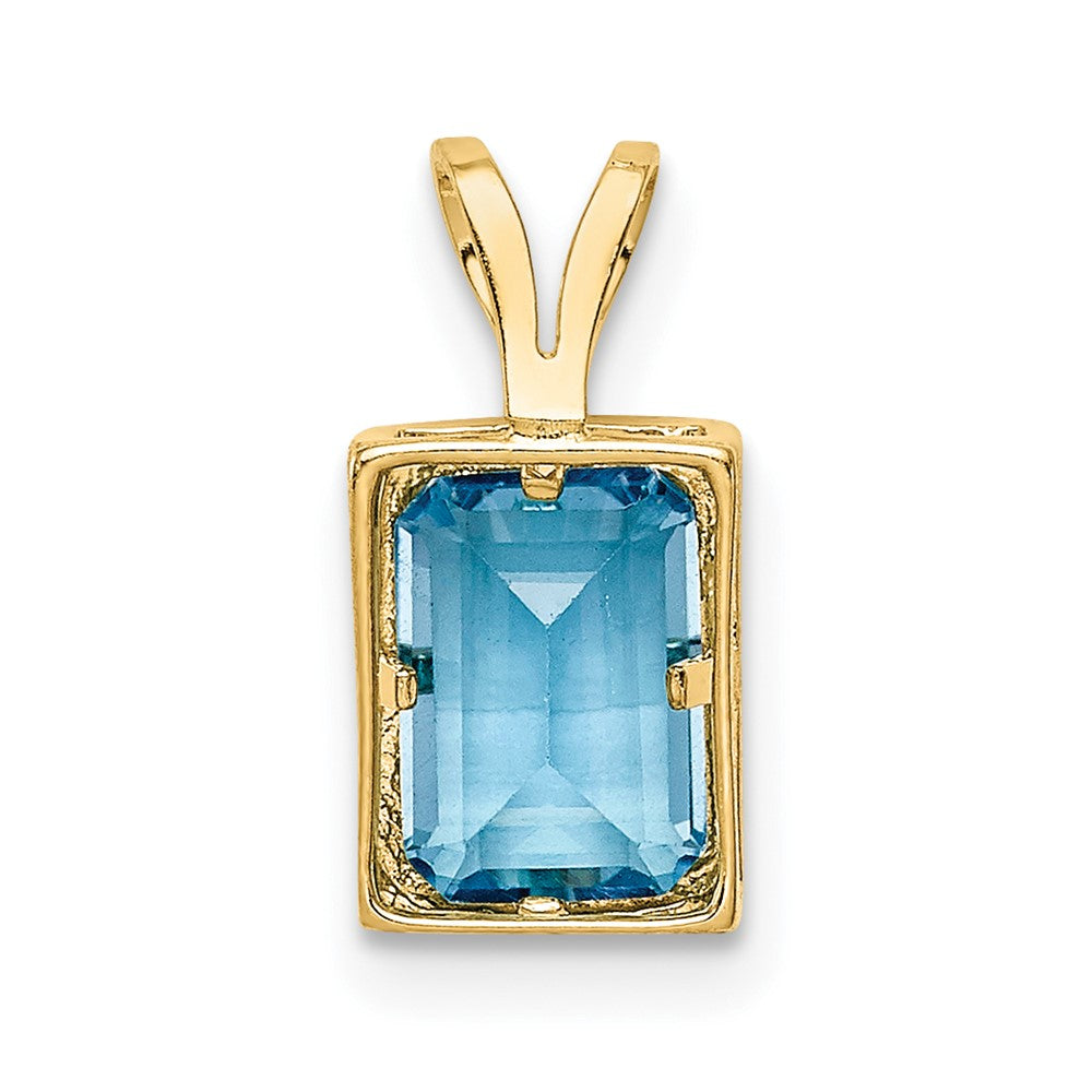 14K Gelbgold Blautopas-Anhänger im Smaragdschliff, 7x5 mm, mit Zargenfassung