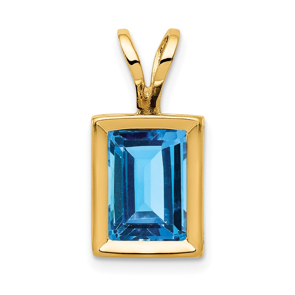 14K Gelbgold Blautopas-Anhänger im Smaragdschliff, 7x5 mm, mit Zargenfassung