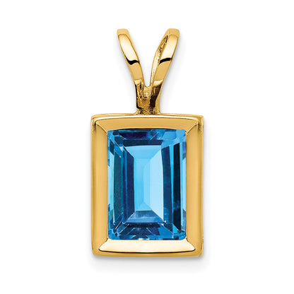 14K Gelbgold Blautopas-Anhänger im Smaragdschliff, 7x5 mm, mit Zargenfassung
