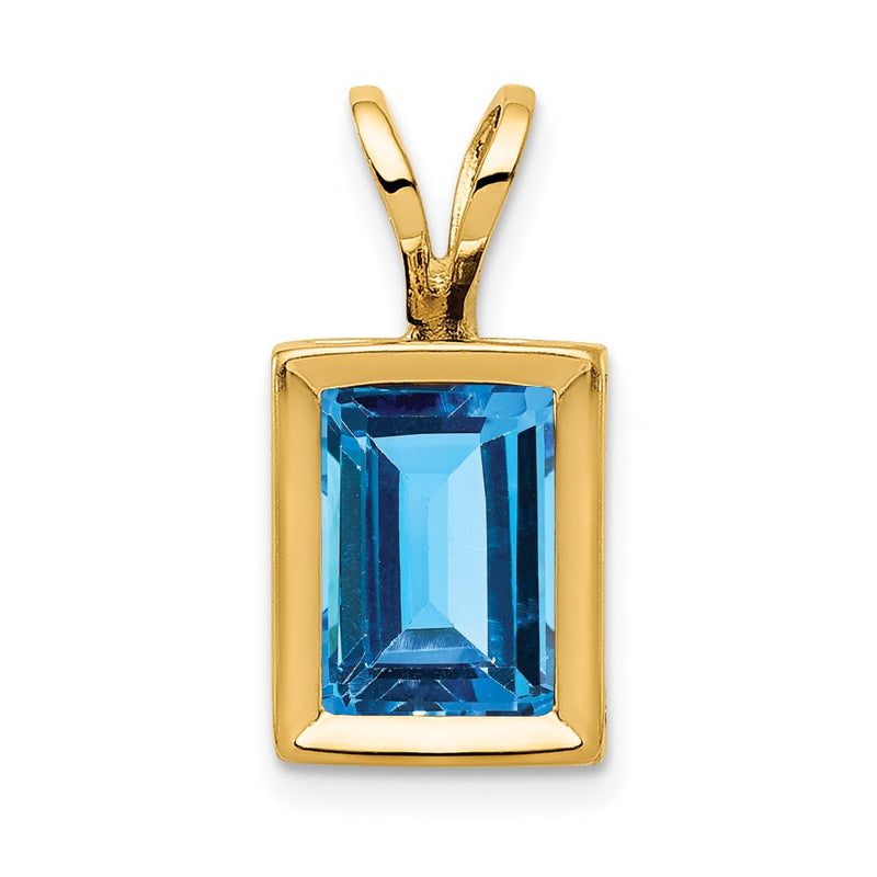 14K Gelbgold Blautopas-Anhänger im Smaragdschliff, 7x5 mm, mit Zargenfassung