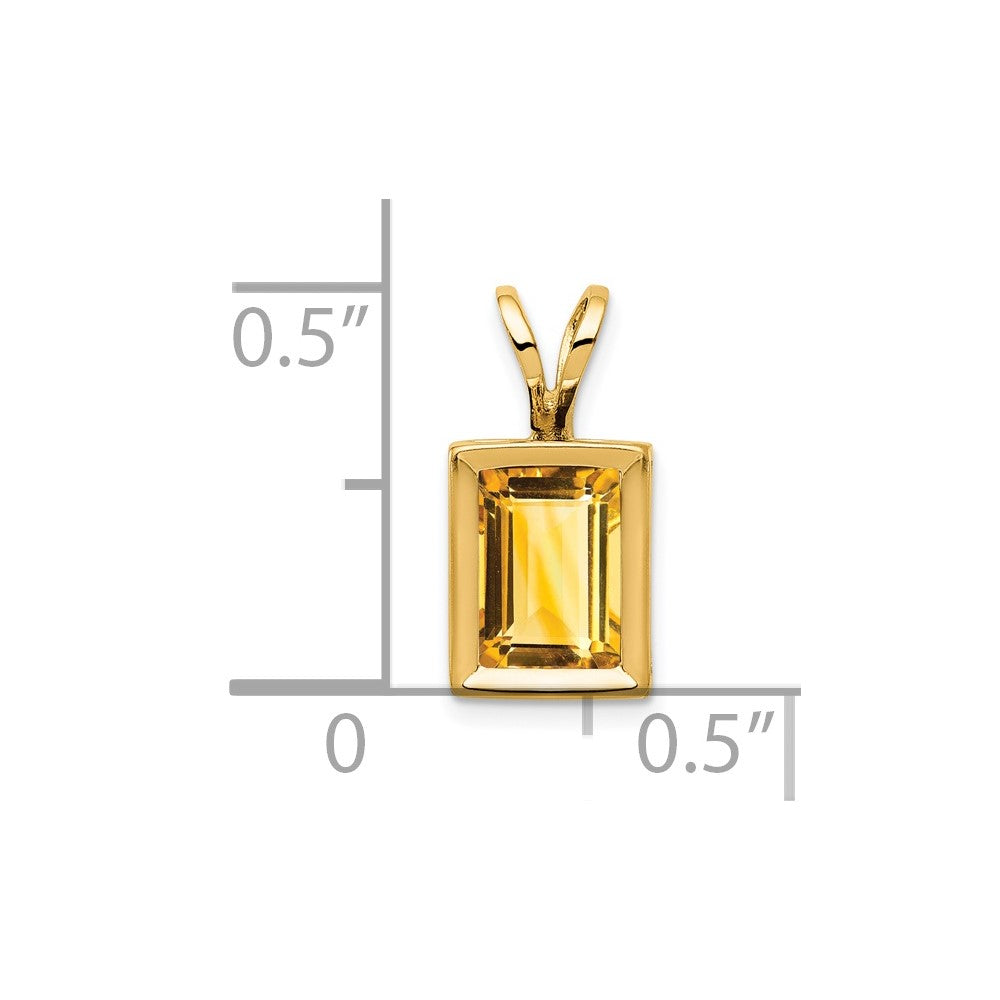 14K Gelbgold Anhänger mit 7x5 mm Citrin im Smaragdschliff in Zargenfassung