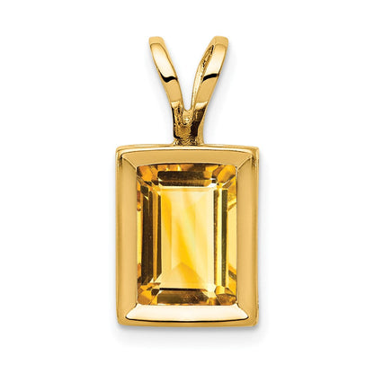 14K Gelbgold Anhänger mit 7x5 mm Citrin im Smaragdschliff in Zargenfassung