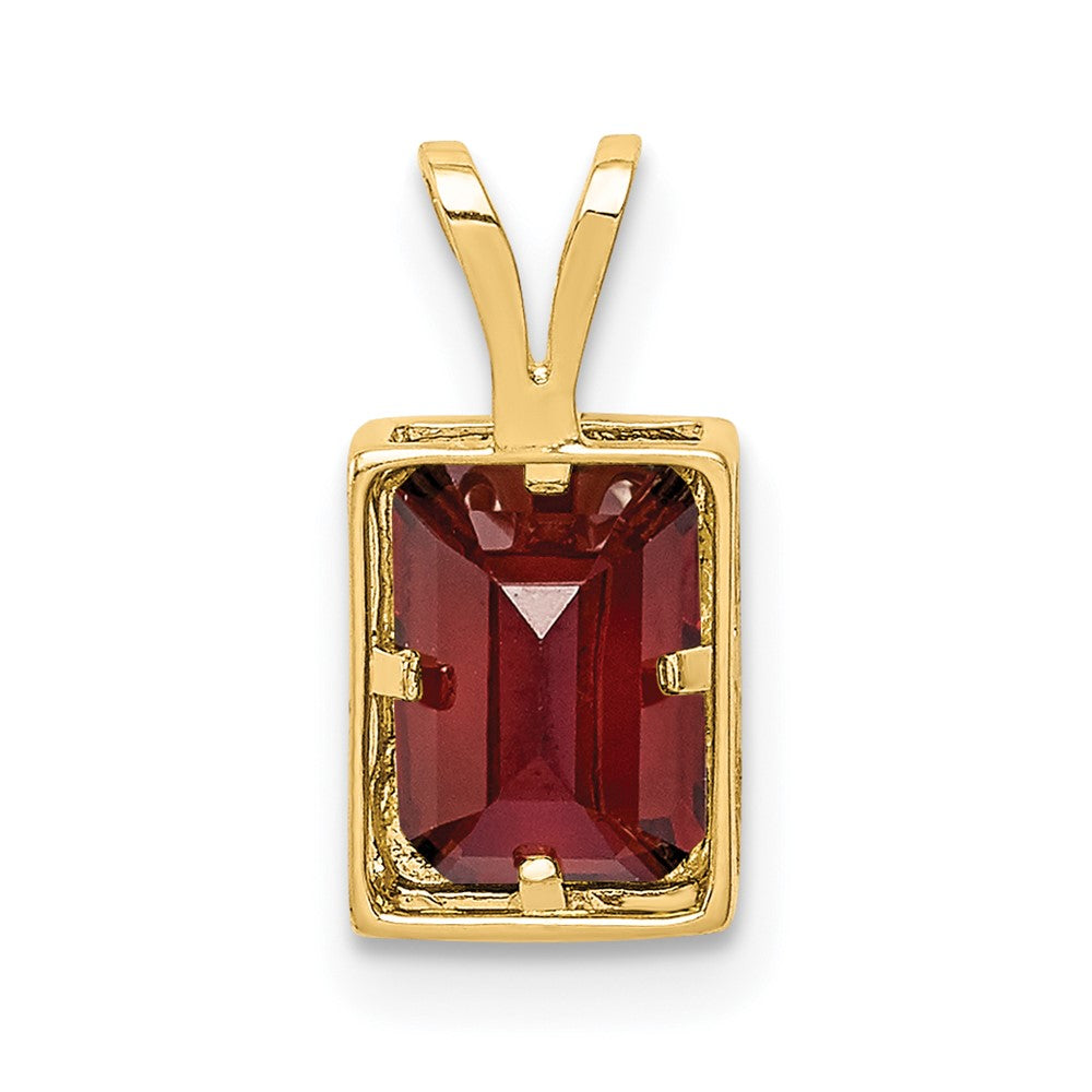 14K Gelbgold Anhänger mit Granat im Smaragdschliff, 7x5mm, Fassung