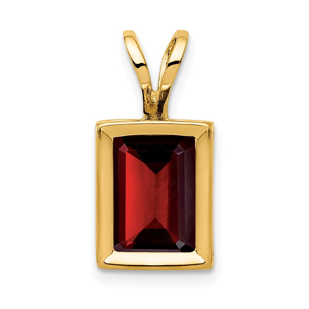 14K Gelbgold Anhänger mit Granat im Smaragdschliff, 7x5mm, Fassung