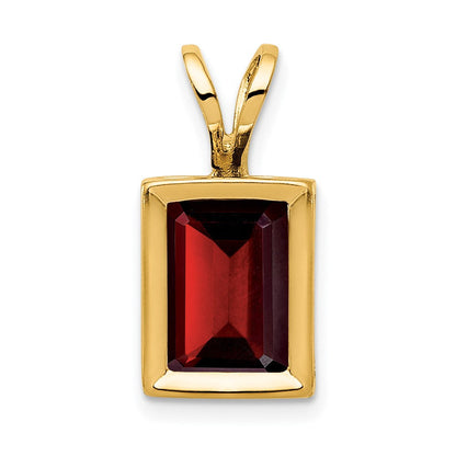 14K Gelbgold Anhänger mit Granat im Smaragdschliff, 7x5mm, Fassung