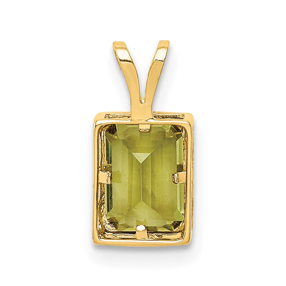 14K Gelbgold Peridot-Anhänger 7x5 mm im Smaragdschliff mit Zargenfassung