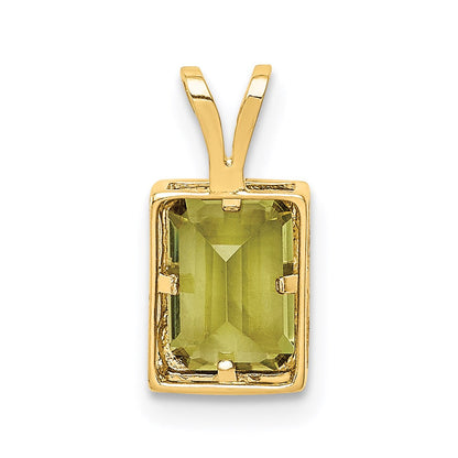 14K Gelbgold Peridot-Anhänger 7x5 mm im Smaragdschliff mit Zargenfassung