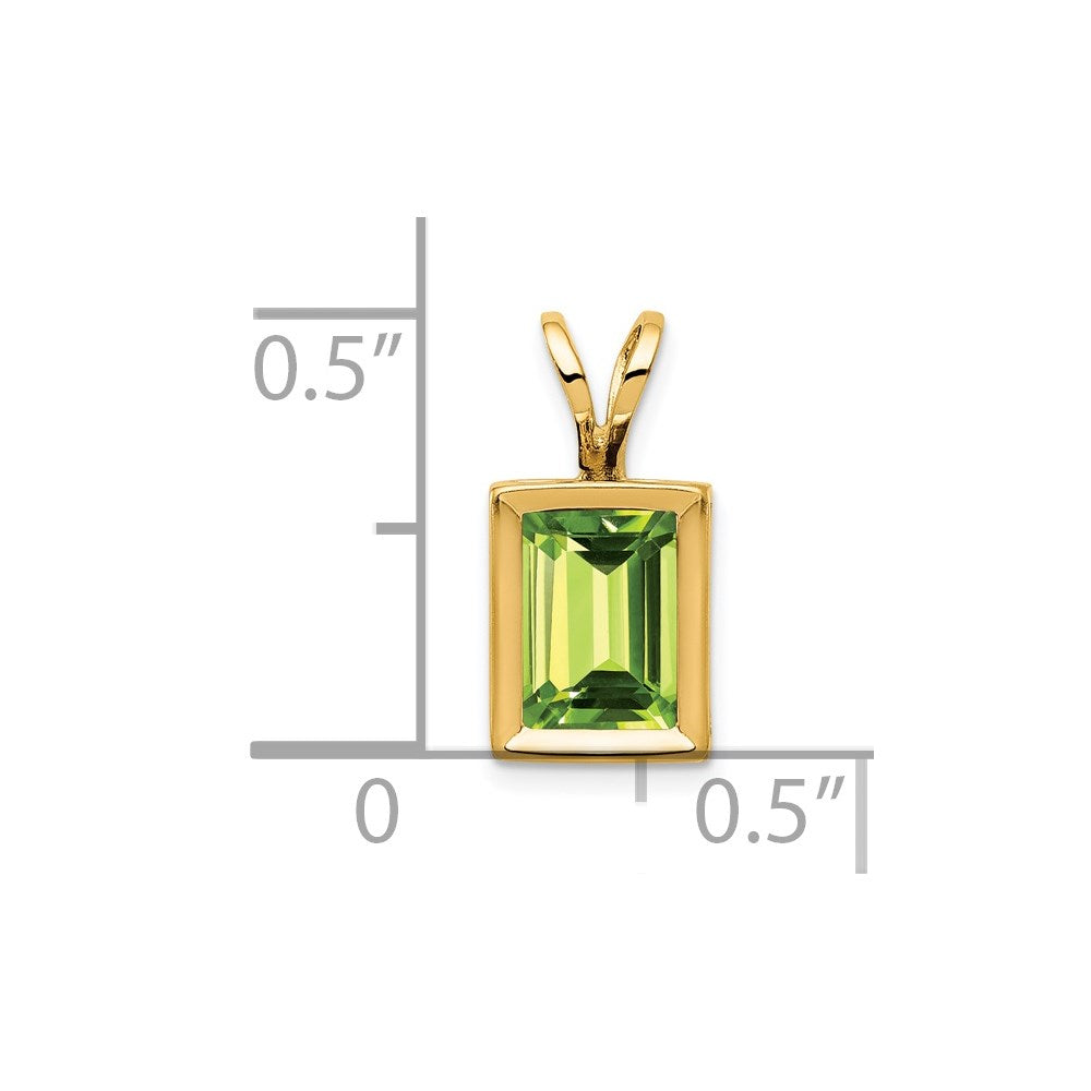 14K Gelbgold Peridot-Anhänger 7x5 mm im Smaragdschliff mit Zargenfassung