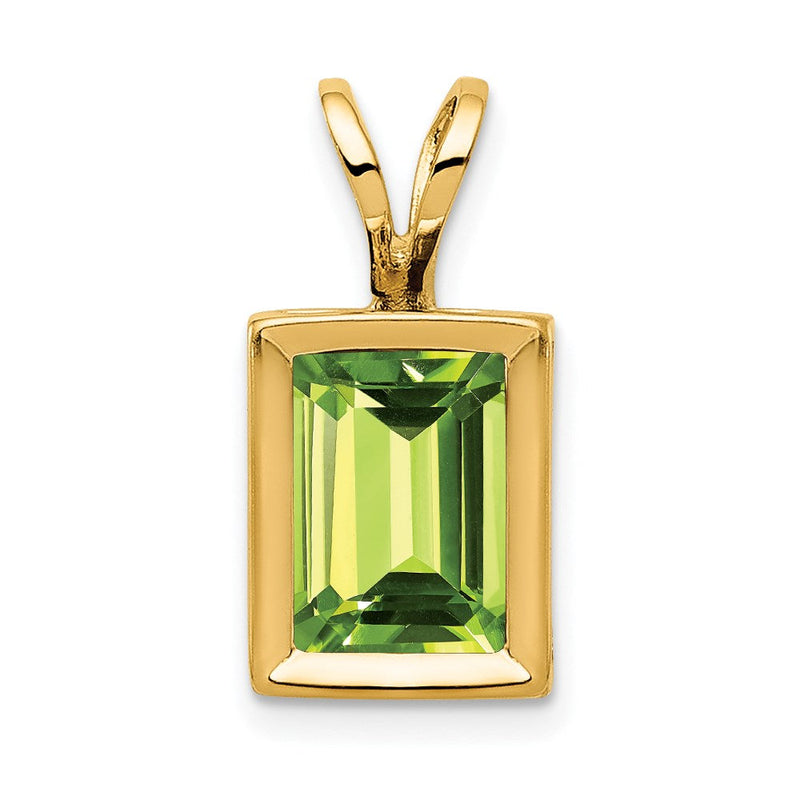 14K Gelbgold Peridot-Anhänger 7x5 mm im Smaragdschliff mit Zargenfassung