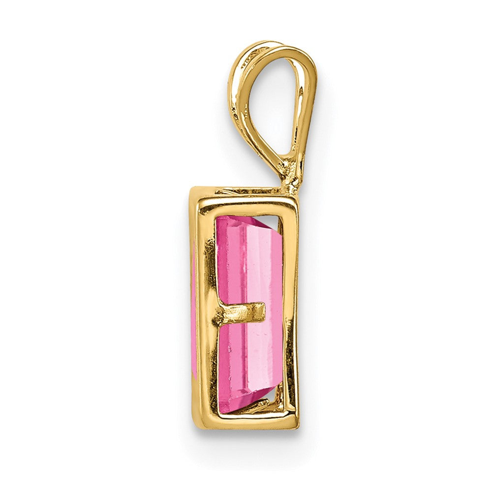 14K Gelbgold Anhänger mit Zargenfassung und 7x5 mm Turmalin in Rosa im Smaragdschliff