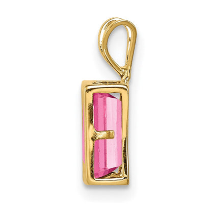14K Gelbgold Anhänger mit Zargenfassung und 7x5 mm Turmalin in Rosa im Smaragdschliff