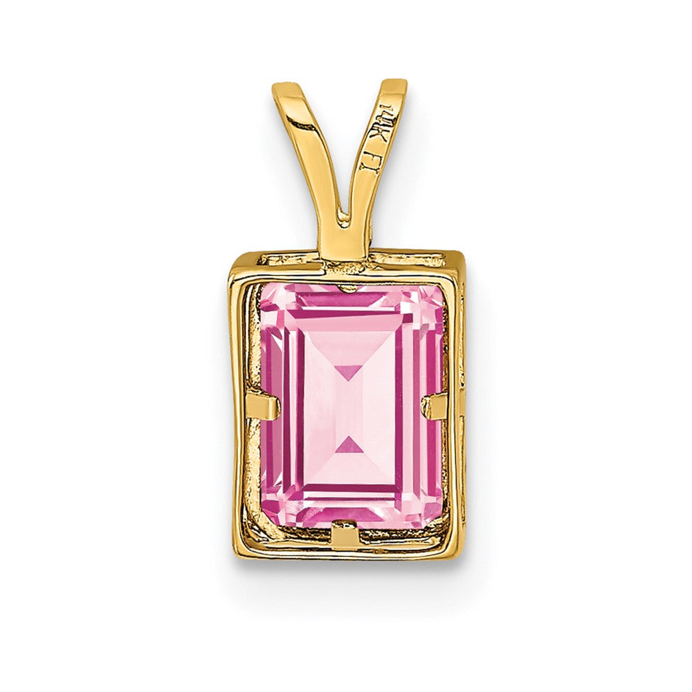 14K Gelbgold Anhänger mit Zargenfassung und 7x5 mm Turmalin in Rosa im Smaragdschliff