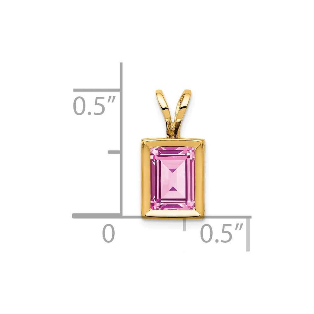 14K Gelbgold Anhänger mit Zargenfassung und 7x5 mm Turmalin in Rosa im Smaragdschliff