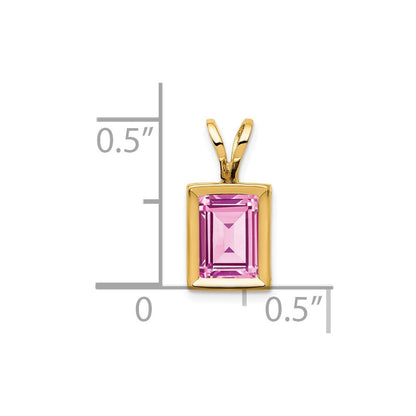 14K Gelbgold Anhänger mit Zargenfassung und 7x5 mm Turmalin in Rosa im Smaragdschliff