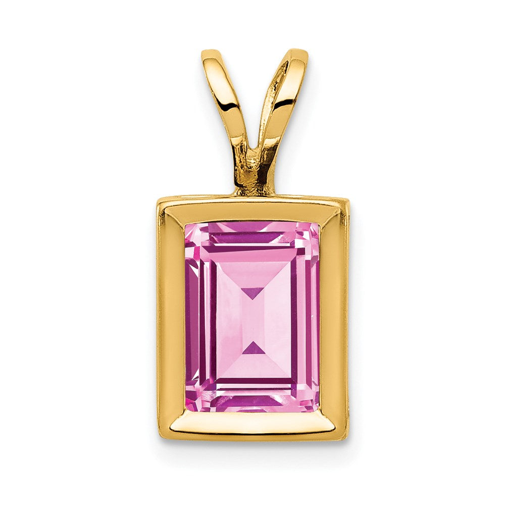14K Gelbgold Anhänger mit Zargenfassung und 7x5 mm Turmalin in Rosa im Smaragdschliff