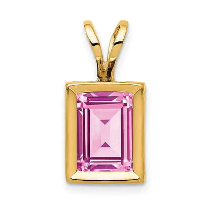 14K Gelbgold Anhänger mit Zargenfassung und 7x5 mm Turmalin in Rosa im Smaragdschliff