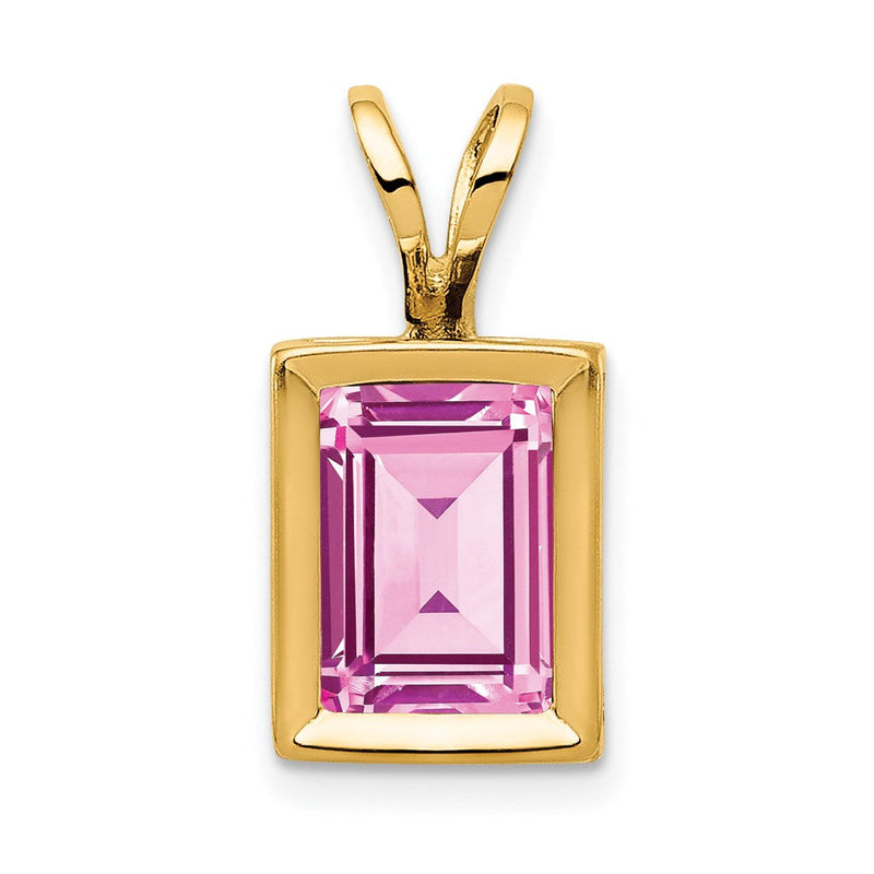 14K Gelbgold Anhänger mit Zargenfassung und 7x5 mm Turmalin in Rosa im Smaragdschliff