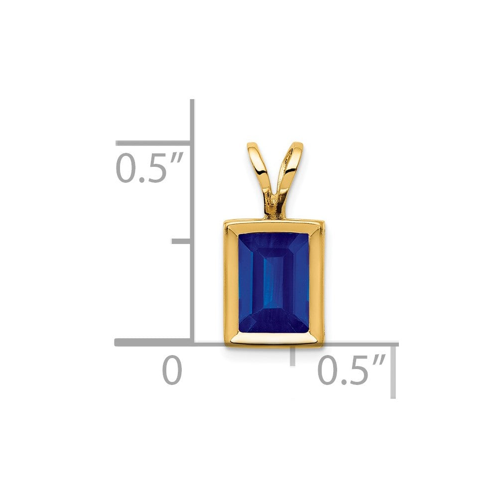 14K Gelbgold Anhänger mit Safir im Smaragdschliff, 7x5mm, Zargenfassung
