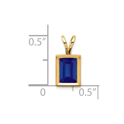 14K Gelbgold Anhänger mit Safir im Smaragdschliff, 7x5mm, Zargenfassung