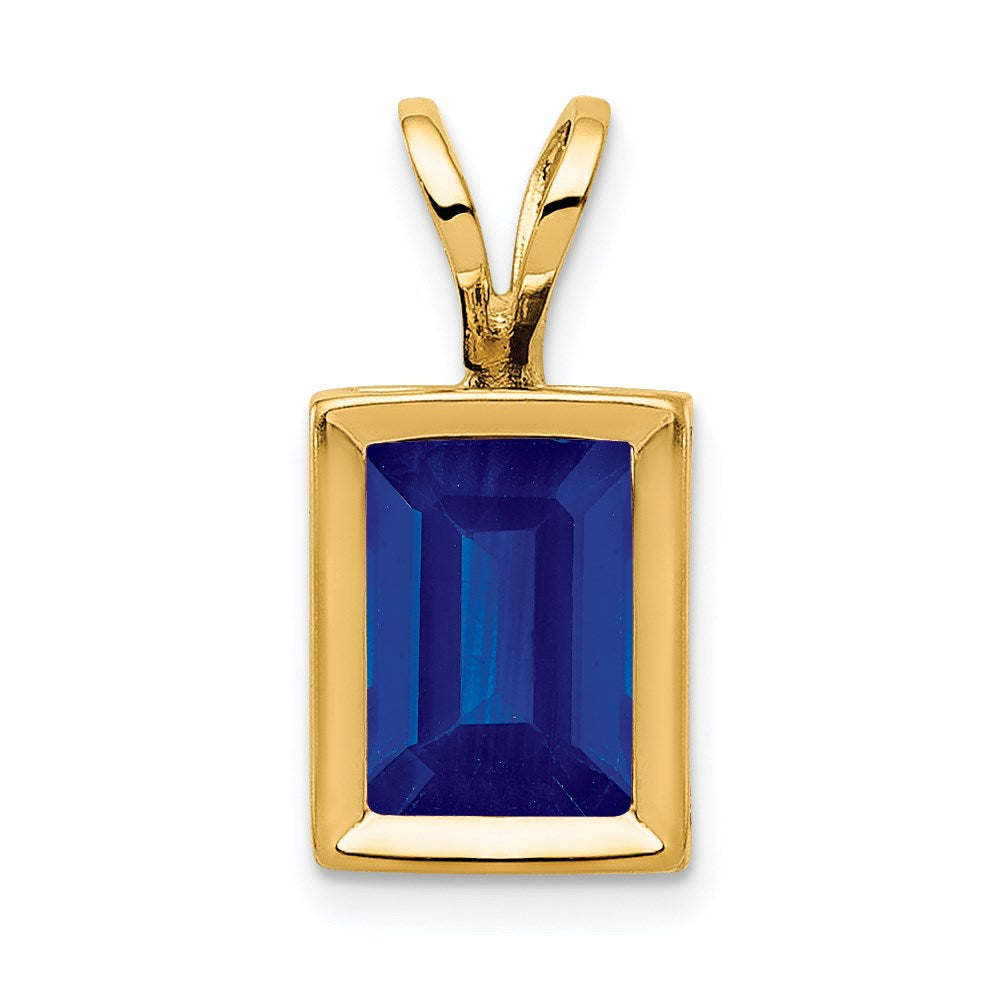 14K Gelbgold Anhänger mit Safir im Smaragdschliff, 7x5mm, Zargenfassung
