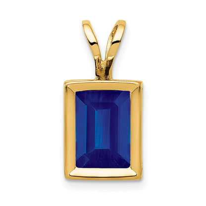 14K Gelbgold Anhänger mit Safir im Smaragdschliff, 7x5mm, Zargenfassung