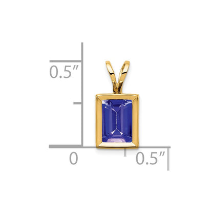 14K Gelbgold Anhänger mit Tansanit im Smaragdschliff 7x5 mm in Zargenfassung