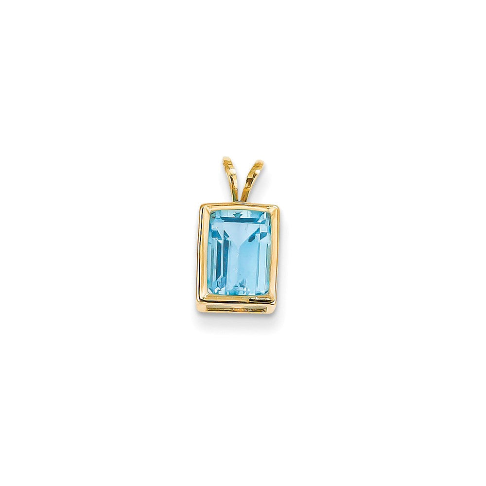 14K Gelbgold Anhänger mit Zargenfassung, 8x6 mm, Smaragdschliff, Blautopas