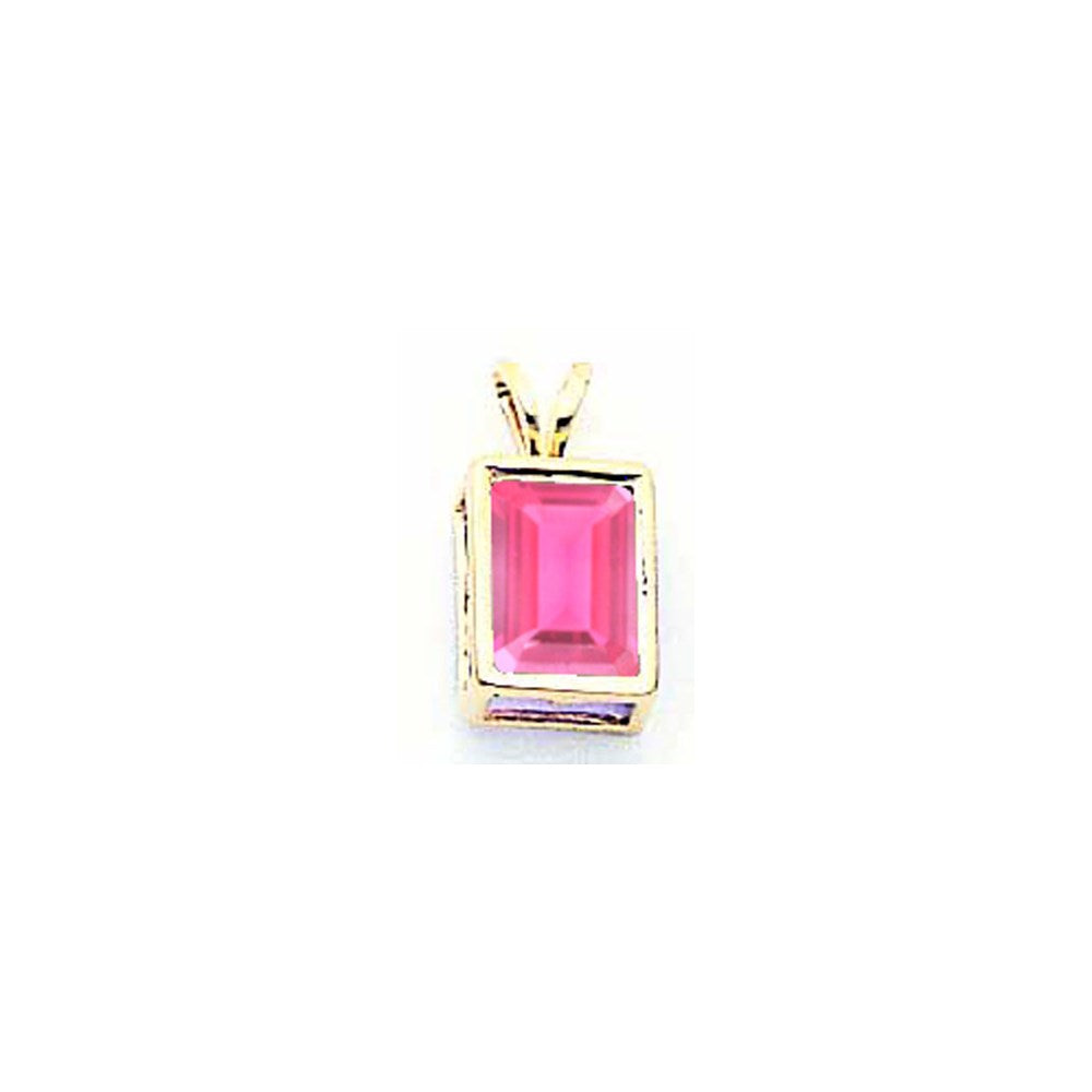 14K Gelbgold Anhänger mit Zargenfassung, 8x6 mm Pink-Turmalin im Smaragdschliff