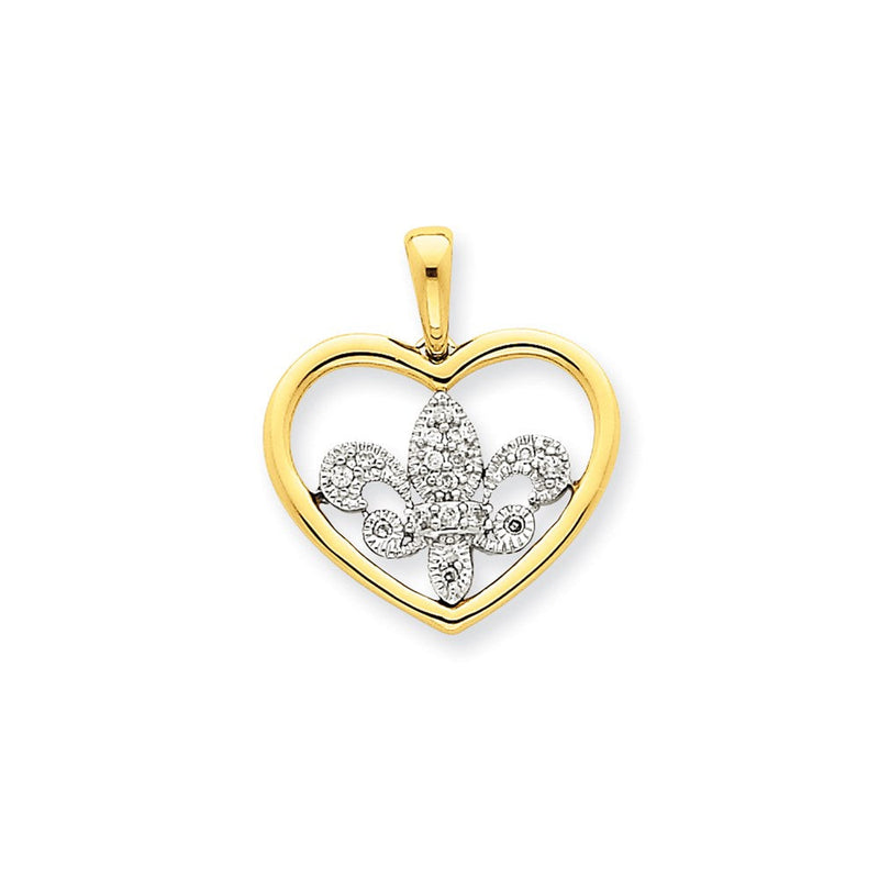 14K Bicolor-Gold Echt-Diamant-Herz-Anhänger mit Fleur-de-Lis