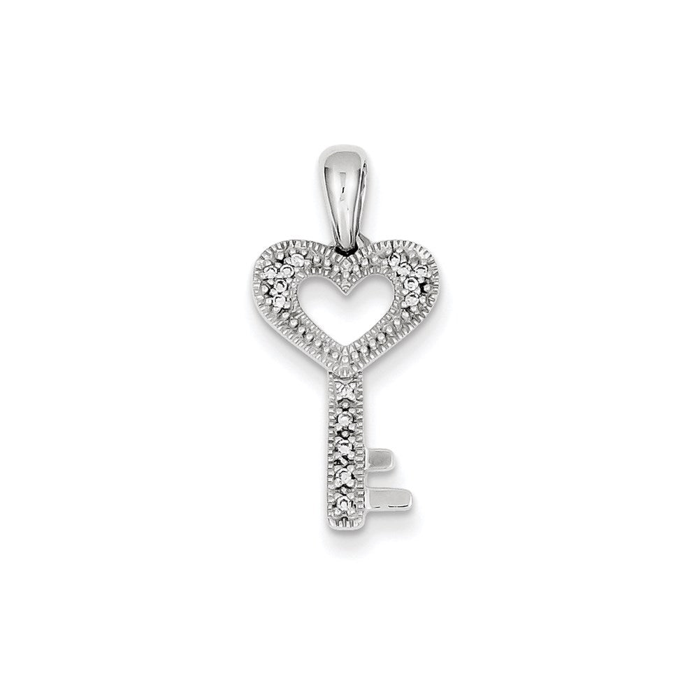 14K Weißgold Herz-Schlüssel-Anhänger mit echten Diamanten