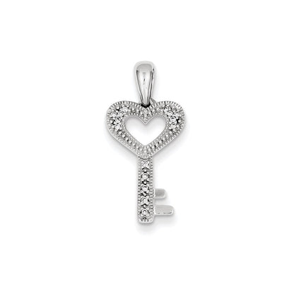 14K Weißgold Herz-Schlüssel-Anhänger mit echten Diamanten