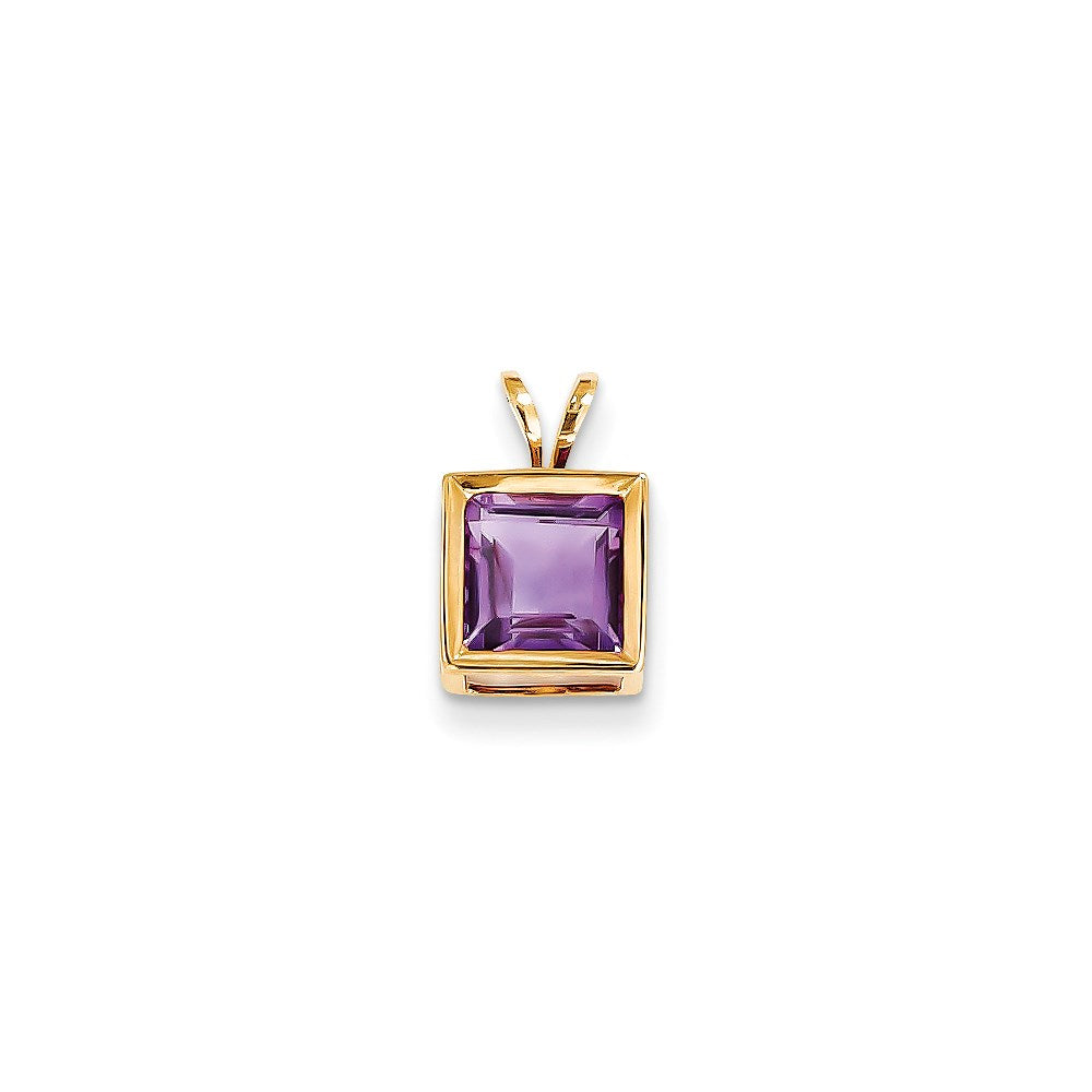 14K Gelbgold Amethyst-Anhänger mit Zargenfassung, 7 mm