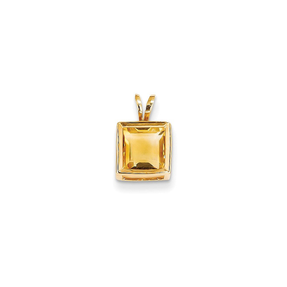 14K Gelbgold Anhänger mit Zargenfassung und Citrin im Princess-Schliff, 7 mm