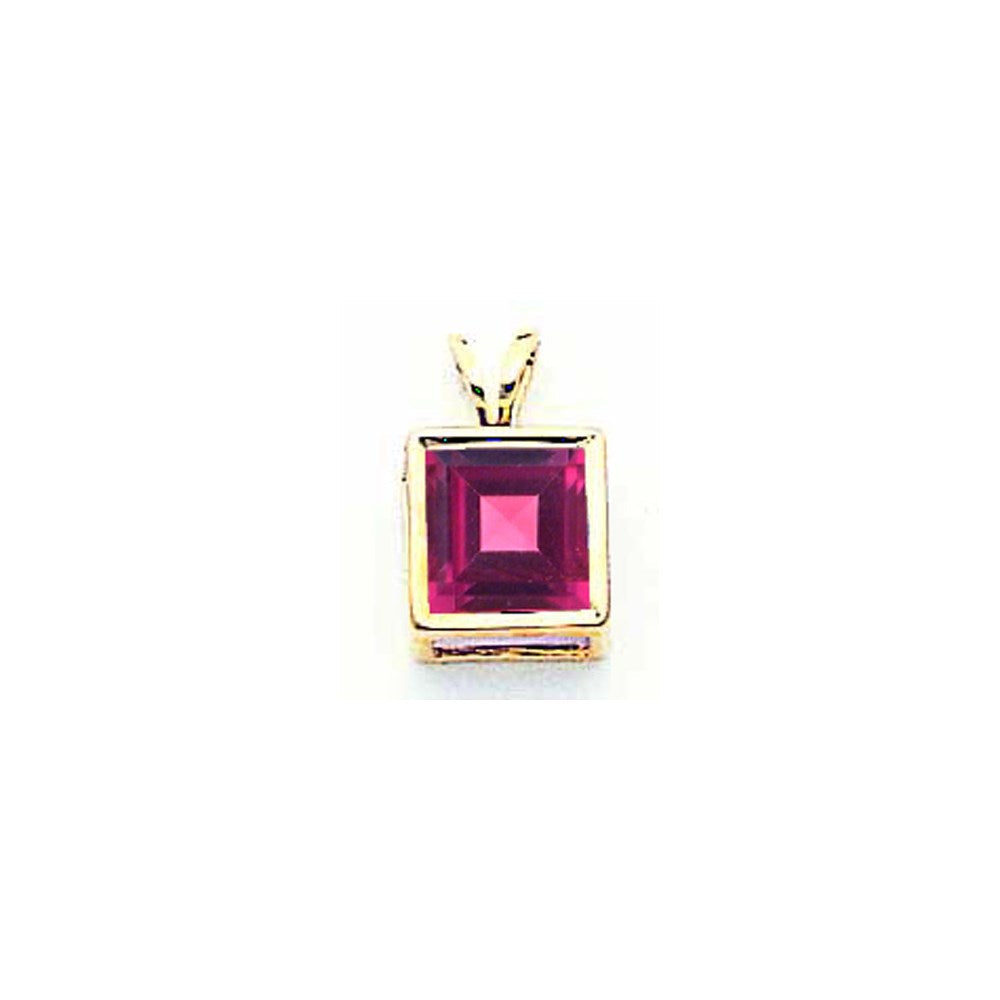 14K Gelbgold Anhänger mit Rhodolith-Granat im Princess-Schliff, 7 mm, Zargenfassung