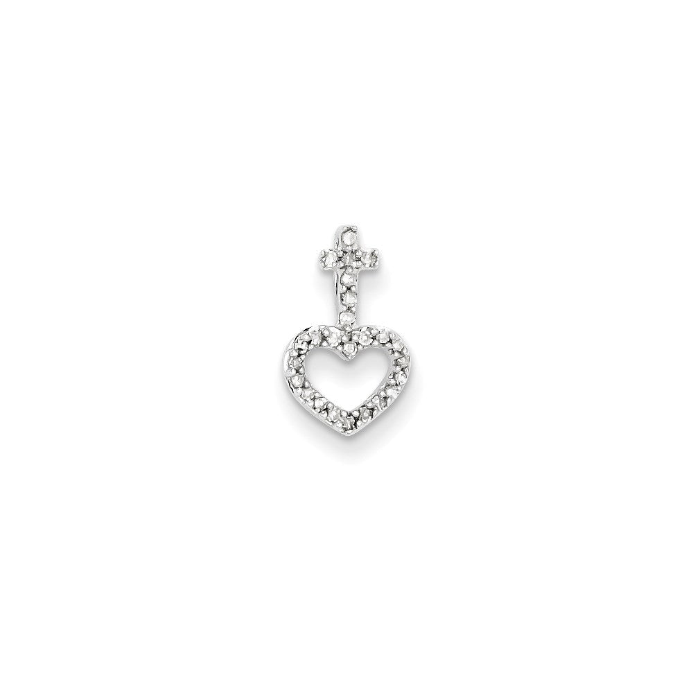 14K Weißgold Echt Diamant Herz & Kreuz Kette Anhänger