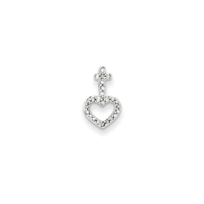 14K Weißgold Echt Diamant Herz & Kreuz Kette Anhänger