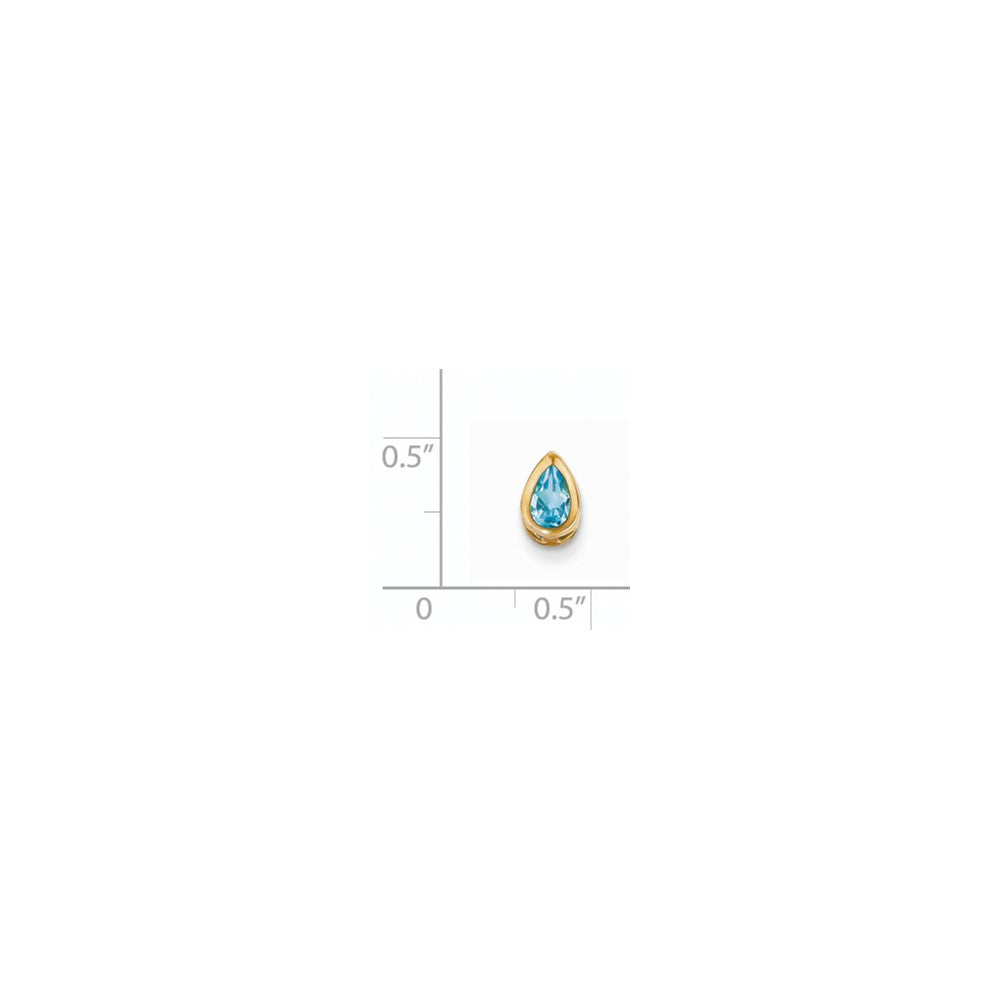 14K Gelbgold Anhänger mit Zargenfassung, 6x4 mm birnenförmiger Blautopas