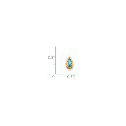 14K Gelbgold Anhänger mit Zargenfassung, 6x4 mm birnenförmiger Blautopas