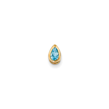 14K Gelbgold Anhänger mit Zargenfassung, 6x4 mm birnenförmiger Blautopas