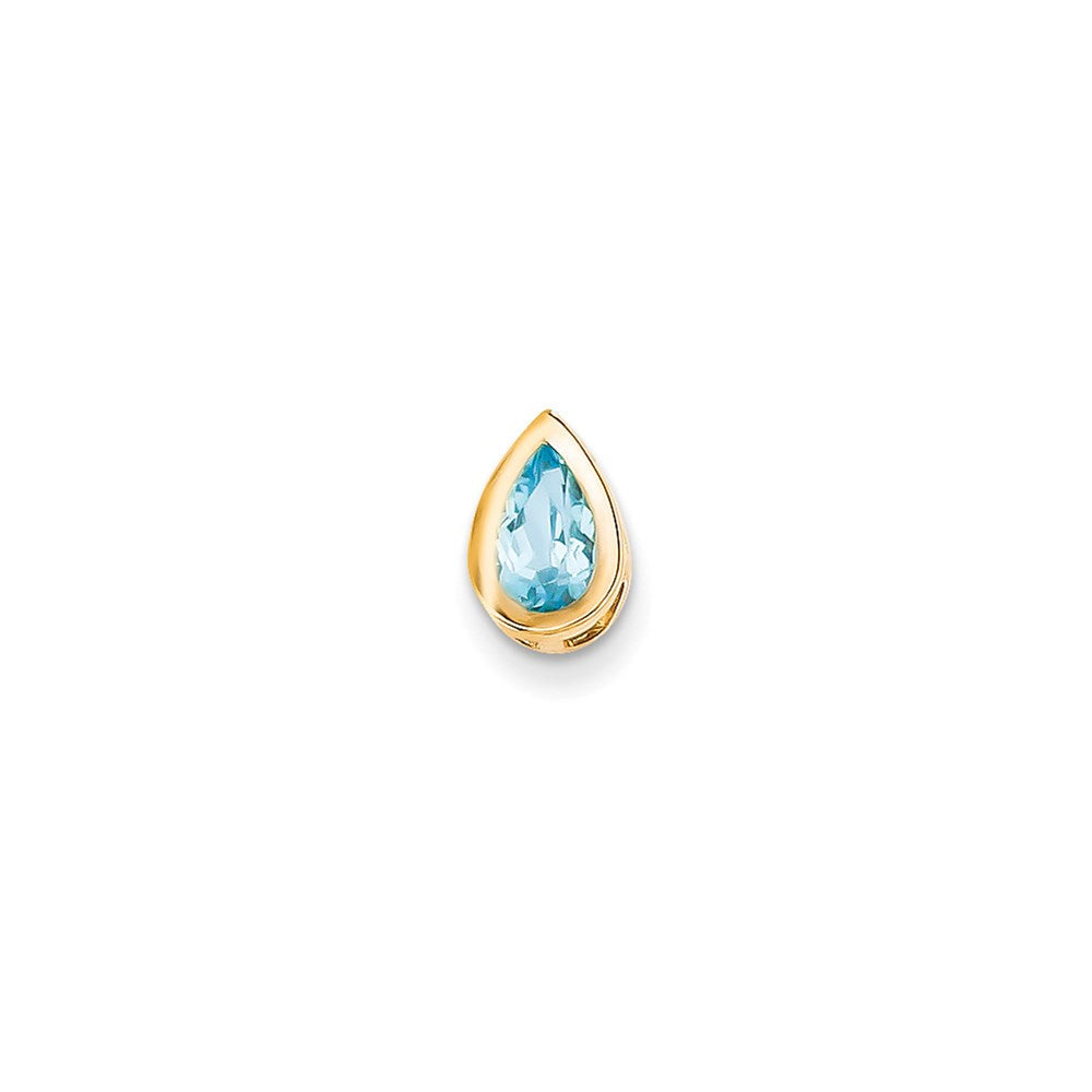 14K Gelbgold Anhänger mit 8x5mm Blautopas im Birnenschliff, Schachbrettschliff, Zargenfassung