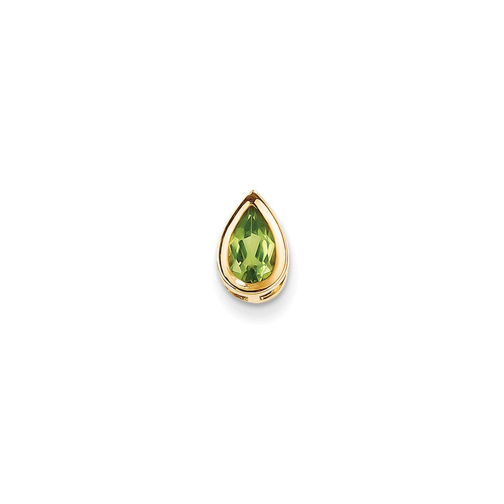 14K Gelbgold 8x5mm Peridot Birnenschliff Anhänger mit Zargenfassung