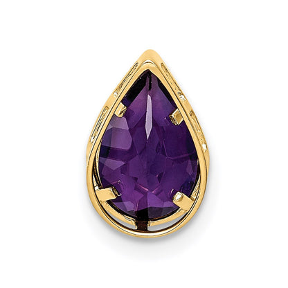 14K Gelbgold Amethyst-Anhänger, birnenförmig, 9x6mm, Zargenfassung