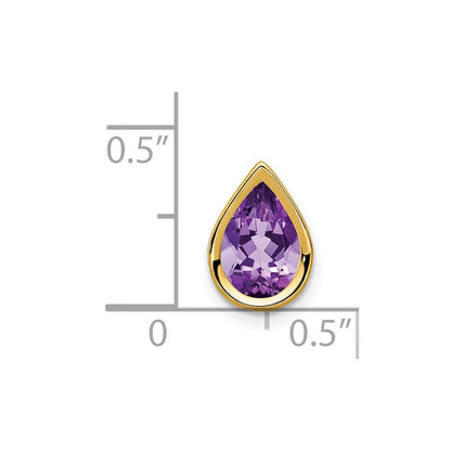 14K Gelbgold Anhänger mit 9x6 mm birnenförmigem Amethyst im Checker-Schliff und Zargenfassung