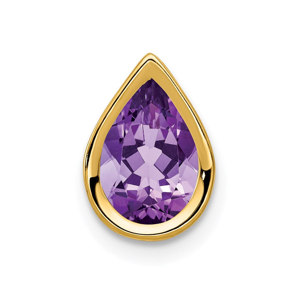 14K Gelbgold Anhänger mit 9x6 mm birnenförmigem Amethyst im Checker-Schliff und Zargenfassung