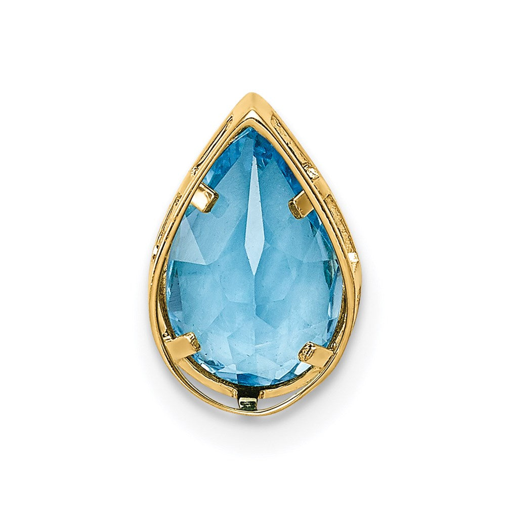 14K Gelbgold Anhänger mit 9x6mm Blautopas im Schachbrettschliff, Birnenform, mit Zargenfassung